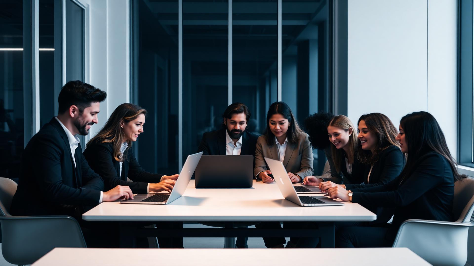 Professional team collaborating in a modern office